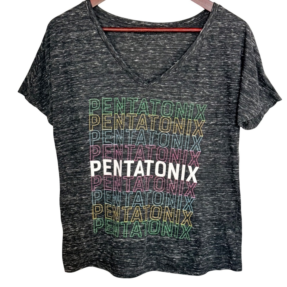 Pentatonix Concert Tour Graphic Tee Womens M/L Gray Rainbow Logo V Neck Shirt